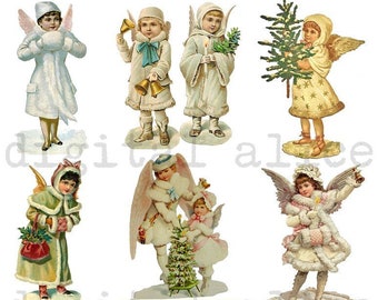 Vintage CHRISTMAS ANGELS Collage Sheet- Instant Download Digital Printable- German Angel Scraps for ornaments,paper crafts, stickers,