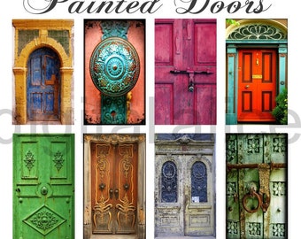 VINTAGE DOORS Rectangles - Instant Download Digital Printable Cards Tags  Collage Sheet - Colorful Old Pain Antique Doors - Architectural