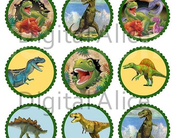 DINOSAUR PARTY Craft Circles - Kids Dinosaurs Table Toppers- Instant Download Digital Printable Bottlecaps Cupcakes Party Supply - 4 inches