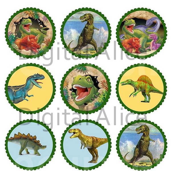 DINOSAUR PARTY Craft Circles - Kids Dinosaurs Table Toppers- Instant Download Digital Printable Bottlecaps Cupcakes Party Supply - 4 inches
