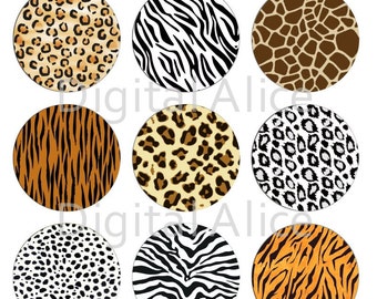ANIMAL PRINT Craft Circles - Cheetah Leopard, Tiger Fur - Instant Download Digital Printable  -Bottlecaps Collage Sheet -  DiY