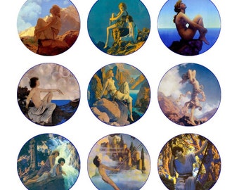 MAXFIELD PARRISH Craft Circles - Van Gogh - Instant Download Digital Printable  -Bottlecaps Collage Sheet -  DiY