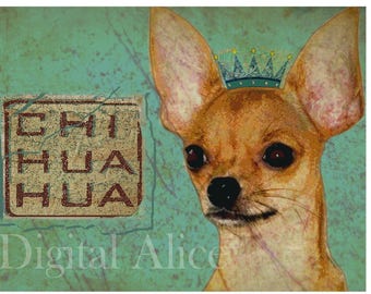 Dog Lovers Art - CHIHUAHUA CHI DOG  - Vintage Look Contemporary Art Print Poster - Artist signed - 3 sizes - customizable