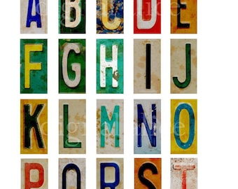 Vintage FUNKY RUSTY LETTERS  AbC Rectangles - Instant Download Digital Printable Pendants, Slides, Cards, Tags  Alphabet - 1 x 2 inch