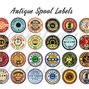 VINTAGE THREAD SPOOL Labels  Printable Craft Circles - Instant Digital Download - Cotton Reel - Pendants Bottlecaps Collage Sheet