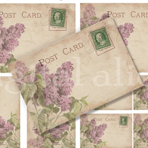 VINTAGE LILAC POSTCARDS - Digital Download - stamped Antique Botanical Postcards- 3 sizes labels, scrapbooking, price tags, cards, gift tags