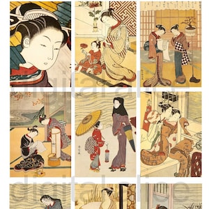 Giapponese KABUKI UKIYO E Stampe, Download istantaneo - Digital Download ACEo AtC Cards Tags,Miniature, Arte teatrale giapponese