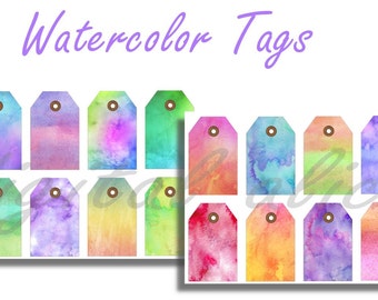 WATERCOLOR BACKGROUND Hang Tags - Instant Download Digital Printable Blank Hang tags,cards  - Party, Wedding, Paper Crafts 16 tags DIY