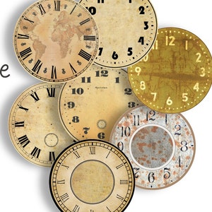 VINTAGE CLOCK FACES 12 pouces Craft Circles Huit instantanés téléchargement numérique imprimable Horloge Montre Cadrans Steampunk Industrial Antique Clocks image 2