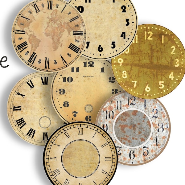 VINTAGE CLOCK FACES - 8 inch Craft Circles - Instant Download Digital Printable Clock Watch Dials Steampunk Industrial Antique Clocks