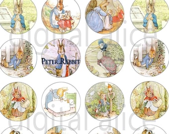 PETER RABBIT Craft Circles - Vintage Beatrix Potter Bunny - Instant Download Digital Printable Bottlecaps clip art Cupcakes Collage Sheet