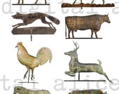 ANTIQUE WEATHERVANES PRINT - Instant Printable Digital Download - Collage Sheet Wall Art Paper Crafts - Old Metal Animal Weathervane
