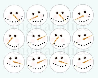 CHRISTMAS SNOWMAN Printable Craft Circles -Digital Snow Man Heads-Instant Download Digital Printable-  -Bottlecaps ,stickers,cupcake toppers