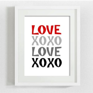 LOVE ART PRINT Digital Download Instant Wall Art - LOVe Hugs,Kisses, XOXo Tic Tac Toe - Typography Poster 3 sizes Instant Printable