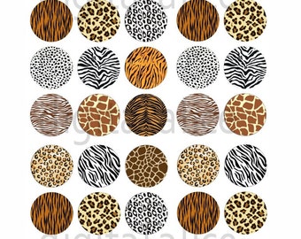 ANIMAL PRINT Craft Circles 33mm - Cheetah Leopard, Tiger Fur - Instant Download Digital Printable  -Bottlecaps Collage Sheet -  DiY