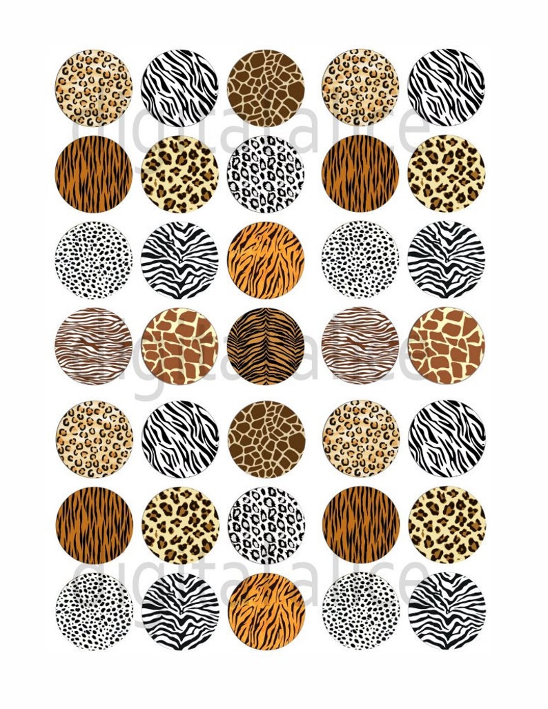 Tiger Fur ANIMAL PRINT Craft Circles 33mm Instant Download Digital Printable -Bottlecaps Collage Sheet Cheetah Leopard DiY