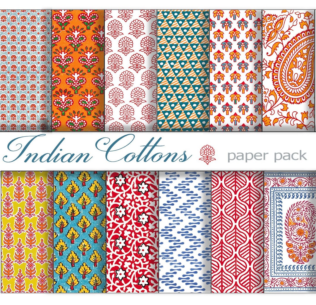INDIAN BLOCK PRINTS, Printable Papers, Digital Download Cotton Calico