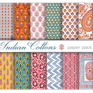 IMPRESSIONS DE BLOCS INDIENS, Papiers imprimables, Téléchargement numérique Coton Calico , Papier peint de photographie, Mariage, Arrière-plan, Motifs indiens vintage