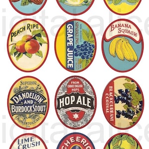 VINTAGE CRATE LABELS Craft Ovals Download - Antique Soft Drink Soda Pop Crate Labels -Collage Sheet -  DiY Instant Download Printable