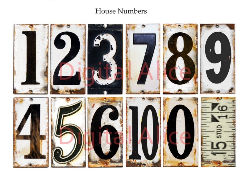 Old VINTAGE METAL NUMBERS Industrial House Numbers Instant Download Digital Printable 2 sizes DiY image 1