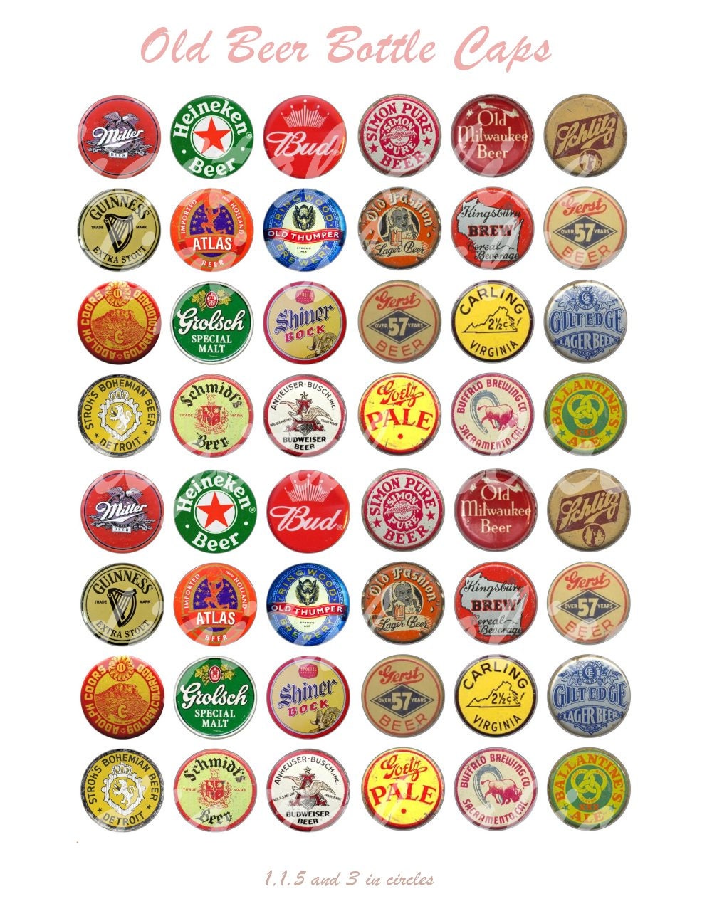 Vintage Beer Bottle Caps Craft Circles Printable Old Beer Etsy