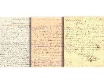 ANTIQUE 1800's HANDWRITTEN LETTERS - Digital Paper Pack - 3 Old Letters  -Instant Download Digital Printable Papers  - DiY
