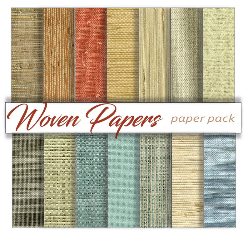 WOVEN PAPERS Digital Paper Pack 14 Grass Cloth, Jute, Burlap, Sisal, Linen, Natural Fibers, Printable Download scrapbooking, paper crafts image 1