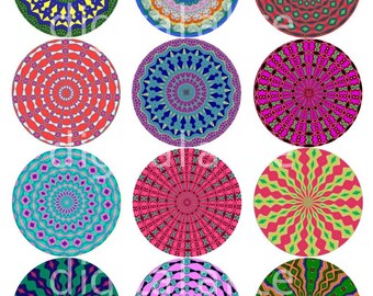 MANDALA DESIGNS Craft Circles - YOGA, Mehndi, Mandala.Digital Collage Sheet, Instant Download Digital Printable  -Bottlecaps Collage Sheet