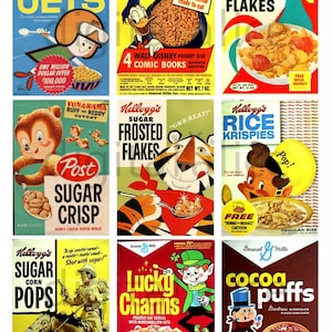 VINTAGE CEREAL BOXES 1 - Digital Download Collage Sheet , Play Food,Tags,Miniatures, Dollhouse,scrapbooking. Pendants more - DiY