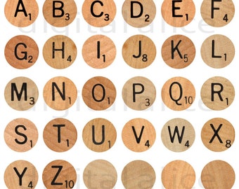 Vintage SCRABBLE LETTERS Craft Circles  Instant Download Digital Printable-  30mm- DiY Print as many as you like