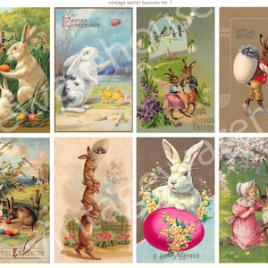 ANTIQUE EASTER POSTCARDS no 1 - cute Bunnies and Eggs - Instant Download Digital Printable- 8 images