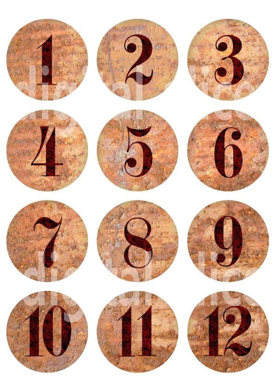 Old RUSTY NUMBERS Craft Circles Vintage METAL Numbers instant Download  Digital Printable Bottle Caps,jewelry,crafts More Industrial 