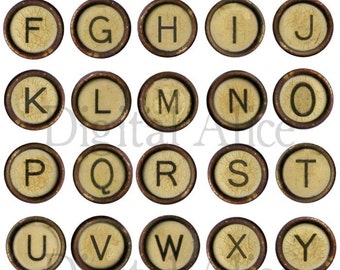 VINTAGE TYPEWRITER KEYS Craft Circles - Old Letter Keys Instant Download Digital Printable-  -Bottlecaps, jewelry,Collage Sheet -  DiY Print