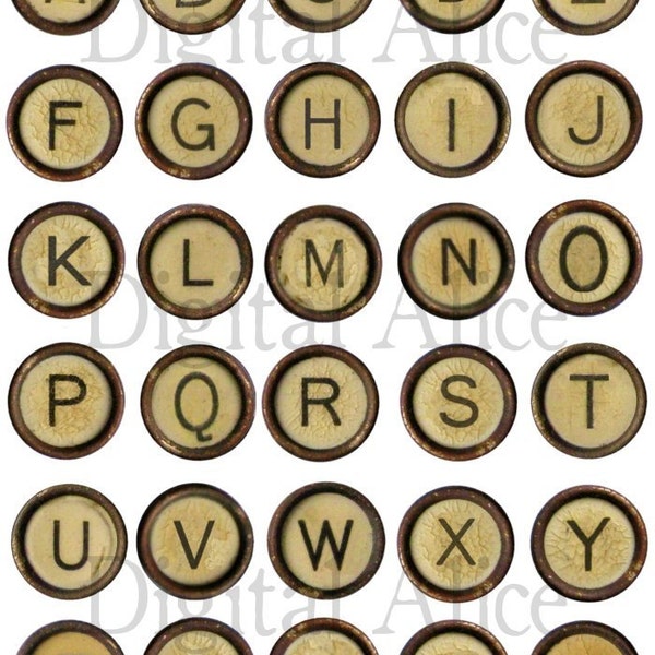 VINTAGE TYPEWRITER KEYS Craft Circles - Old Letter Keys Téléchargement instantané numérique imprimable - -Capsules, bijoux, feuille de collage - DiY Print