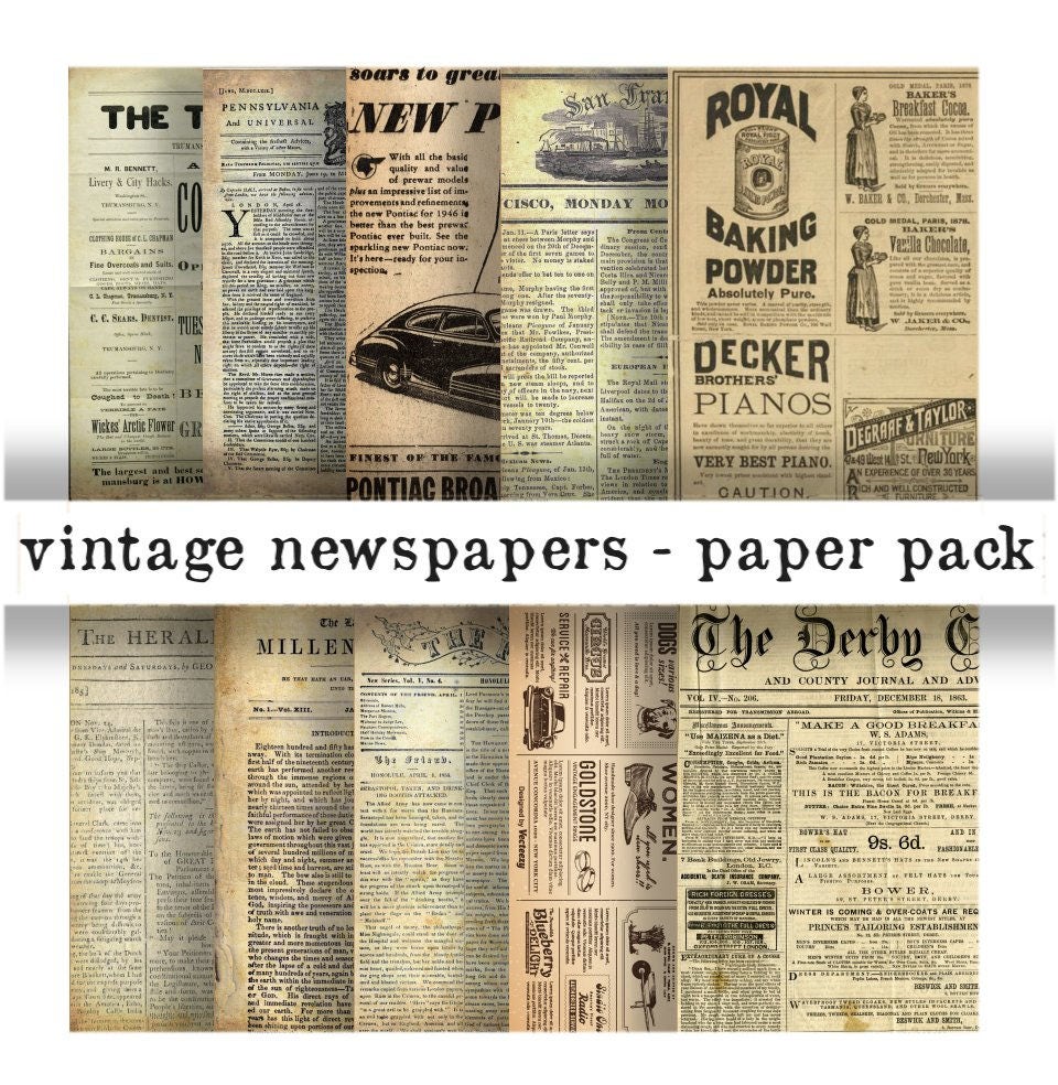 VINTAGE NEWSPAPERS Paper Pack Digital Papers 10 Antique Etsy