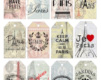 PARIS QUOTES - EIFFEL ToWER Tags - Instant Download Digital Printable tags,cards  - DiY