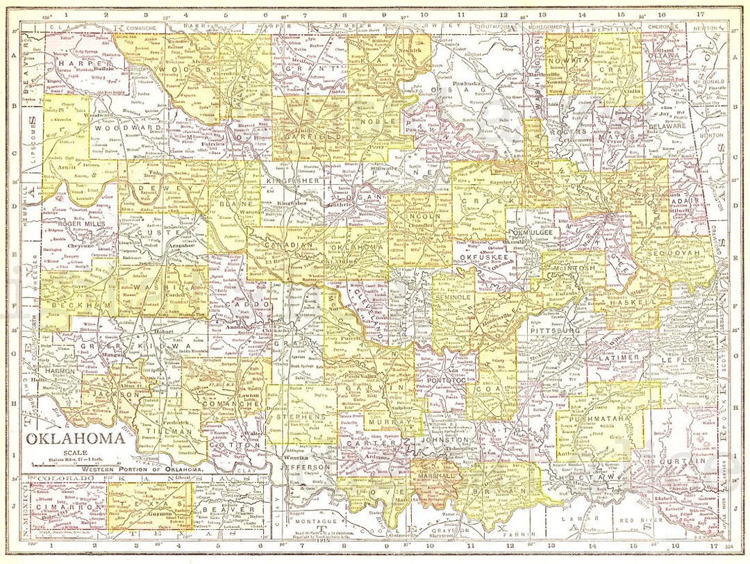 Colorful VINTAGE OKLAHOMA MAP -instant Download Digital Printable- Ok ...