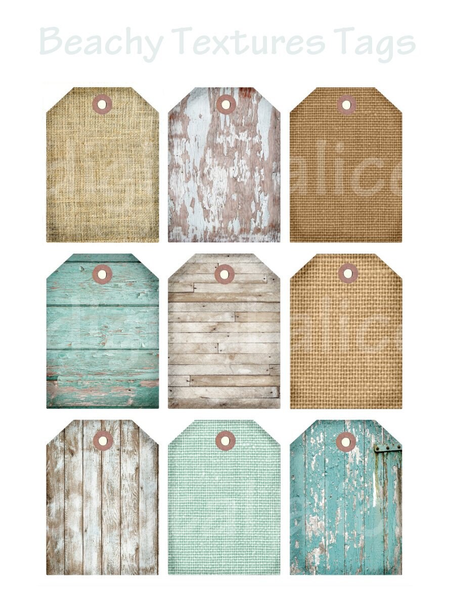 BEACH TEXTURES Printable Gift Tags Beach House Collage Sheet | Etsy
