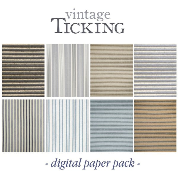 HOMESPUN STRIPED TICKING Fabric-  Digital Download Paper Pack- Vintage Texture Papers - Primitive Country  printable paper downloads  - DiY