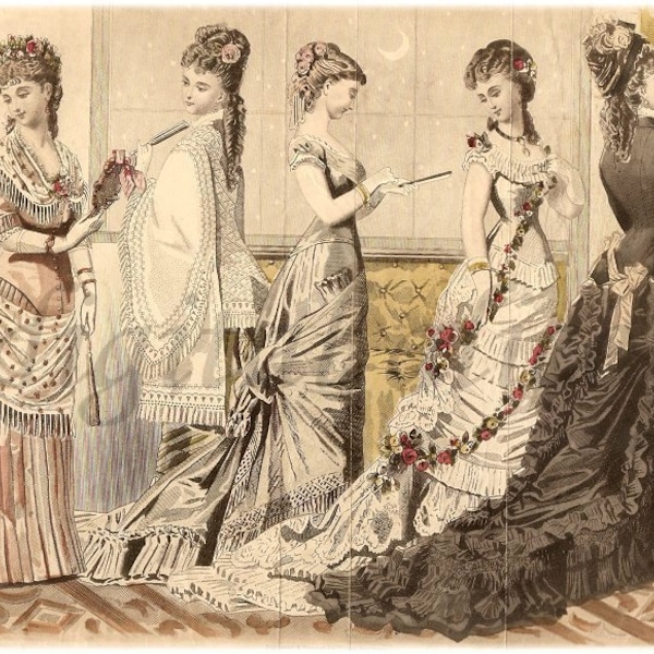 Antique VICTORIAN LADIES FASHION Plate Print - Les Modes Parisiennes-Victorian Women - Instant Digital Download - Art Print