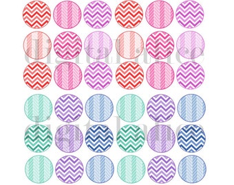 CHEVRON COLLAGE SHEET Craft Circles - Pinks Blues Purples - Boy and Girl Instant Download Digital Printable - Shower, Stickers, Bottlecaps