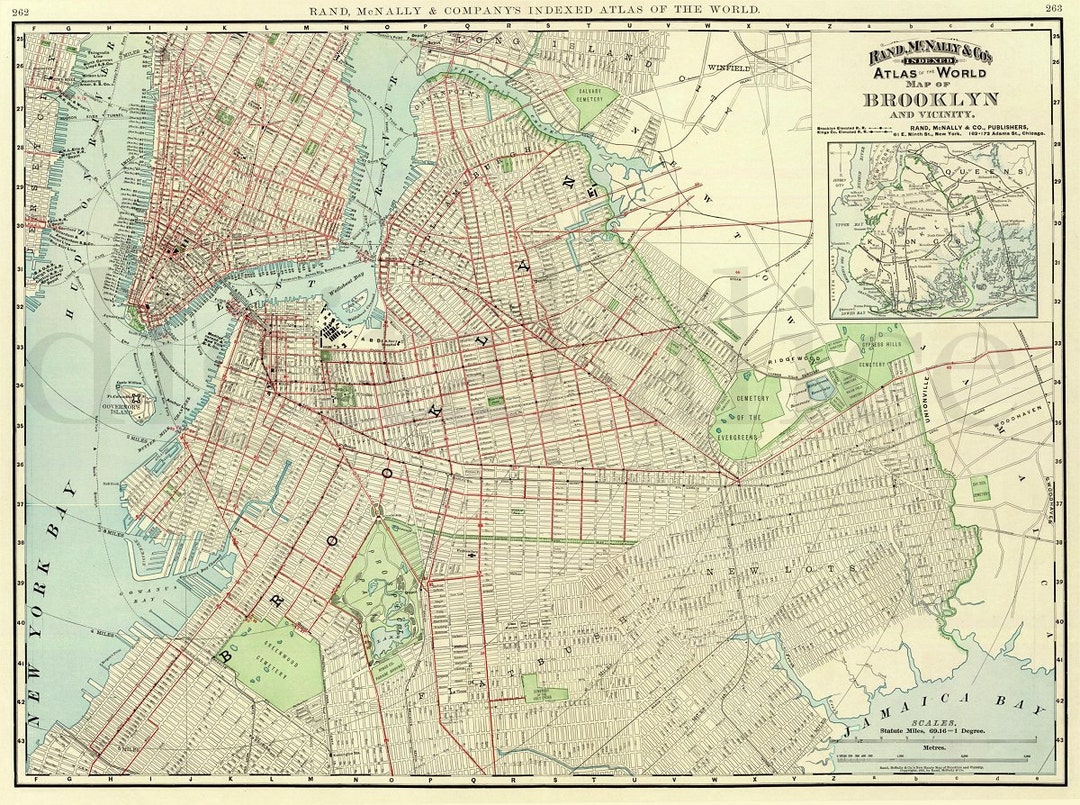 ヴィンテージ ブルックリン マップ - 古地図 1891 ブルックリン NY