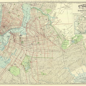 Vintage BROOKLYN MAP - Old Map 1891 Brooklyn NY -  Colorful Antique Map Instant Download Digital Printable Map