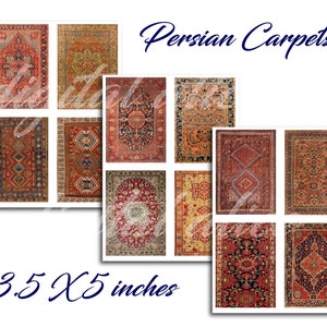 ORIENTAL RUGS PAPER Printable Download, 12 Antique Persian Carpets, 3.5 x 5 inches Scrapbooking, Wallpaper, Background,Dollhouse, Miniatures