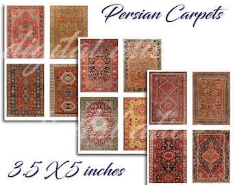 ORIENTAL RUGS PAPER Printable Download, 12 Antique Persian Carpets, 3.5 x 5 inches Scrapbooking, Wallpaper, Background,Dollhouse, Miniatures