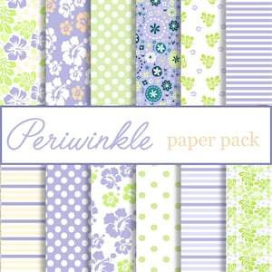 Periwinkle BLUE DIGITAL PAPERS, background modern floral, stripes,polka dots,- Photography, Wallpaper, Wedding, Party, Baby Boy, Crafts