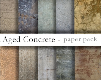 AGED CONCRETE Old Cement Textures - Digital Paper Pack - 10 finishes -Instant Download Digital Printable Papers  - DiY