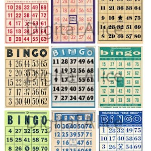 VINTAGE BINGO CARDS Instant Download Printable 9 Mini Game Cards and aceo atc trading card size Digital Download Bingo DiY image 1