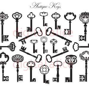 ANTIQUE KEYS - Digital Download - Collage Sheet Printable - KEY Chart--Jpg and Png format