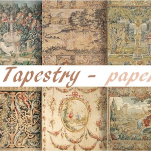 ANTIQUE FRENCH TAPESTRIES  - Digital Paper Pack 10 Old Woven Needlepoint Printable Papers,Instant Download -papercrafts,more